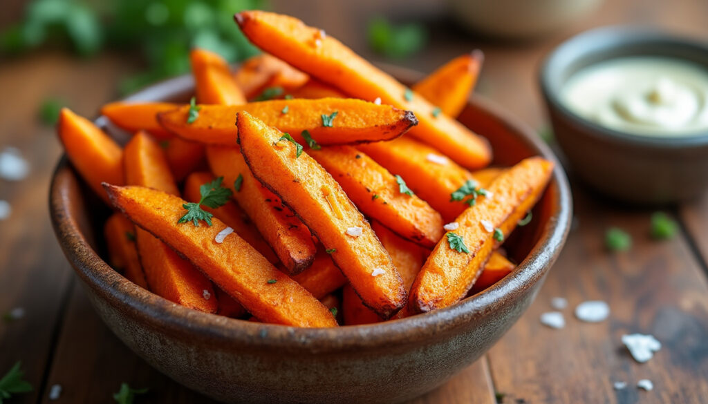 découvrez notre recette facile de frites de patate douce au four, des snacks sains, légers et croustillants, parfaits pour une pause gourmande sans culpabilité.